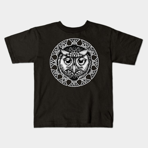 Owl Mandala Kids T-Shirt by Litedawn